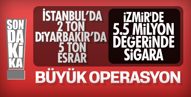 İstanbul’da 2, Diyarbakır’da 5 ton uyuşturucu, İzmir’de sigara yakalandı