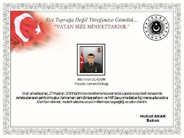 Koşu testinde rahatsızlanan asker şehit oldu